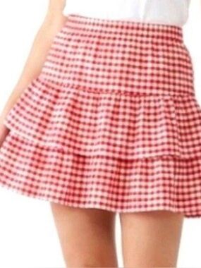 SHEIN Red & White Gingham Tiered Skirt